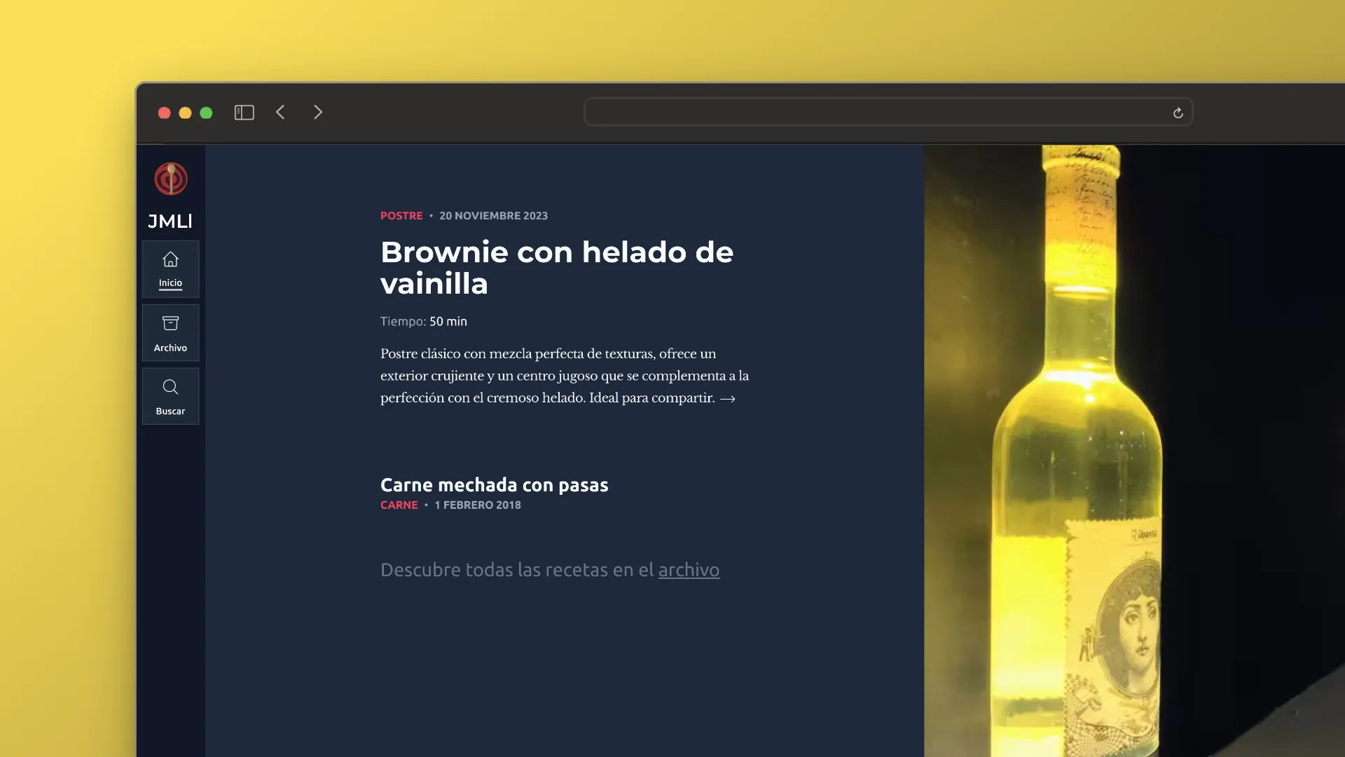 Captura de pantalla mostrando las últimas recetas de Juan Millán