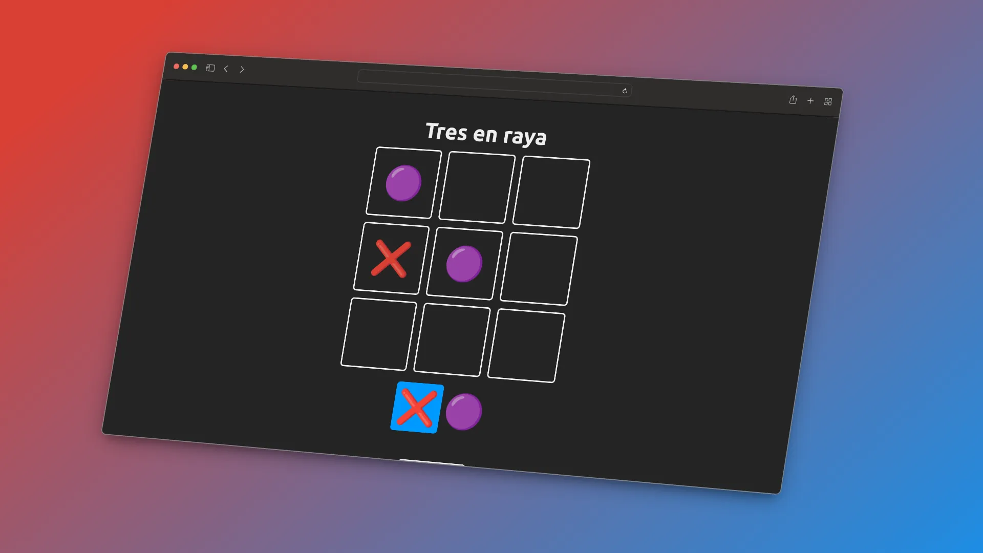 Captura de pantalla del tablero del tres en raya